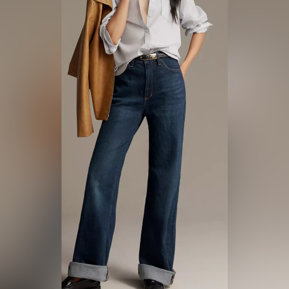 Pilcro Women's Cuffed High Rise Jeans comfort stretch - Deep Blue NWT